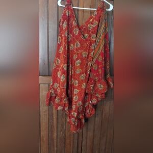Kantha Bae Ruffled Silk Poncho Freesize